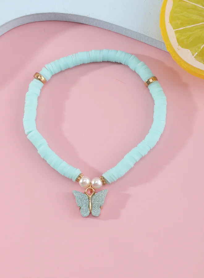 Take Two Girls Teal Sequin Butterfly Charm Beaded Bracelet
