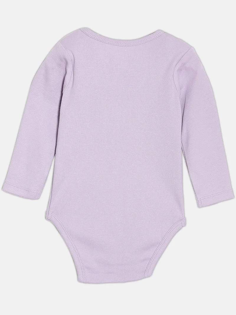 Broon Broon Infant Girls Purple and White Printed Pure Organic Cotton Bodysuit Pack of 2