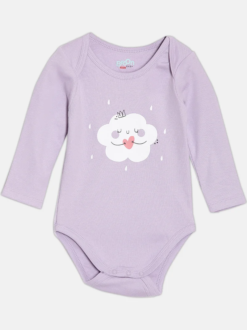 Broon Broon Infant Girls Purple and White Printed Pure Organic Cotton Bodysuit Pack of 2