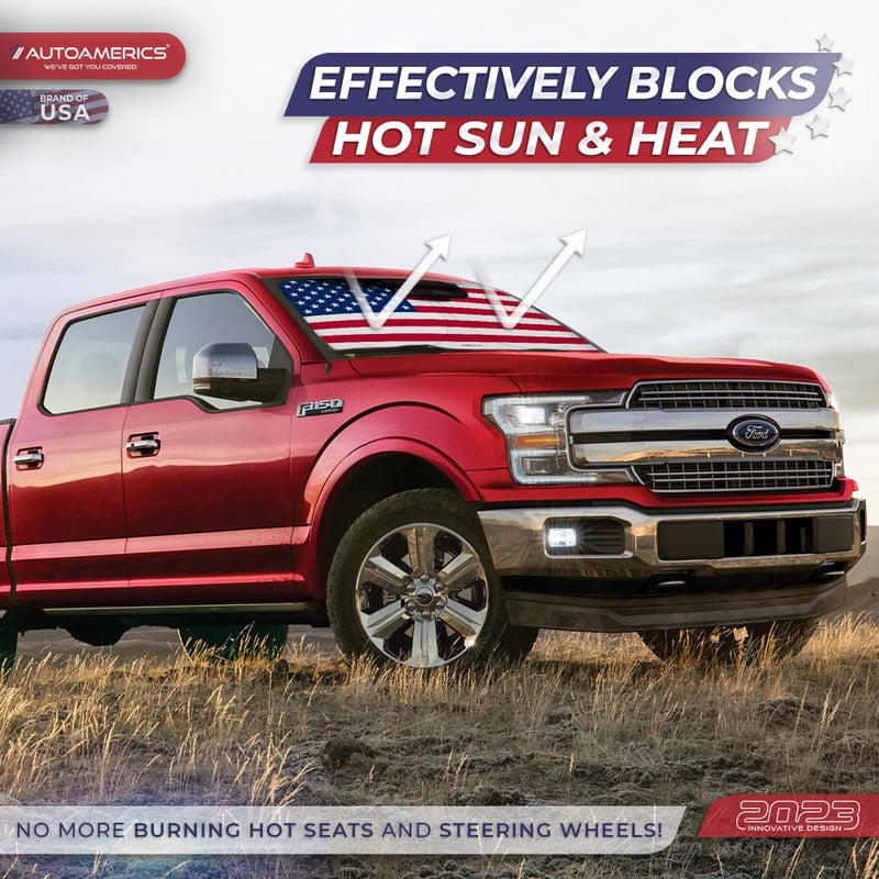 Autoamerics Truck Windshield Sun Shade with Storage Pouch & Anti-Slip Dash Pad - Foldable Original USA Flag Design - Fits Most SUVs & Trucks - Blocks UV Rays, Keeps Vehicle Cool | X-Large (66 x 36 in) - Image 3