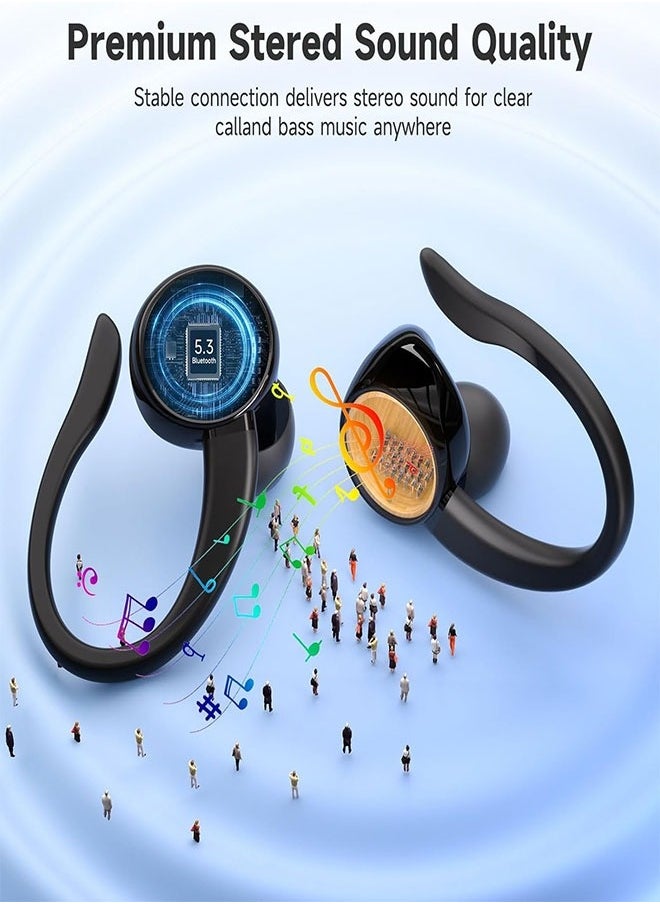 xozgdovg - C16 True Wireless Headphones, Bluetooth 5.3 TWS 3D Stereo with On-Ear Hooks, 48 Hours of Playback Time, Touch Controls with Dual LED Display, Built-in Microphone for Sports Running Workouts - Image 1