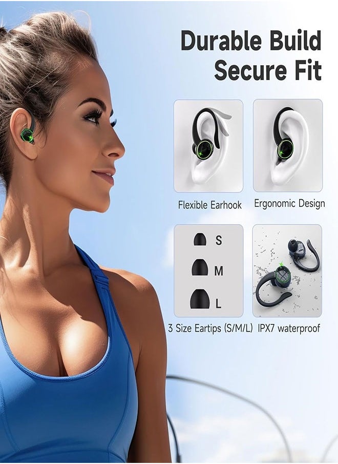 xozgdovg - C16 True Wireless Headphones, Bluetooth 5.3 TWS 3D Stereo with On-Ear Hooks, 48 Hours of Playback Time, Touch Controls with Dual LED Display, Built-in Microphone for Sports Running Workouts - Image 1