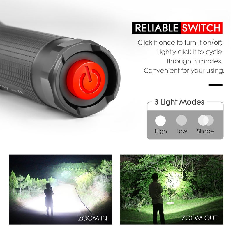 WdtPro High-Powered LED Flashlight S3000, Super Bright Flashlights - High Lumen, IP67 Water Resistant, 3 Modes and Zoomable for Camping, Emergency, Hiking, Gift - Image 3