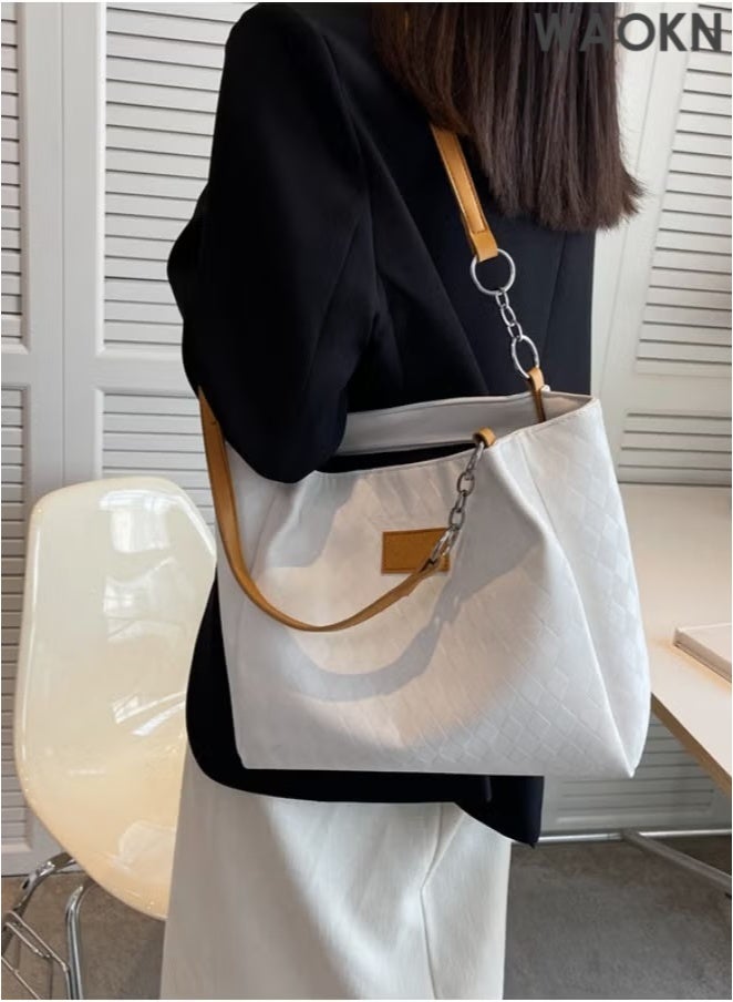 WAOKN Women's Elegant and Versatile New Shoulder Bag, Large-capacity Commuter Crossbody Bag Tote Bag for Ladies, Comfortable Handheld Hand Bag Messenger Bag for College Students(White) - Image 2