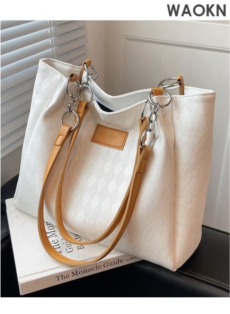WAOKN Women's Elegant and Versatile New Shoulder Bag, Large-capacity Commuter Crossbody Bag Tote Bag for Ladies, Comfortable Handheld Hand Bag Messenger Bag for College Students(White) - Image 3