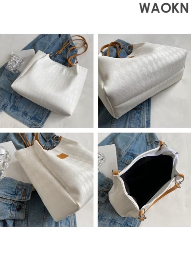 WAOKN Women's Elegant and Versatile New Shoulder Bag, Large-capacity Commuter Crossbody Bag Tote Bag for Ladies, Comfortable Handheld Hand Bag Messenger Bag for College Students(White) - Image 5