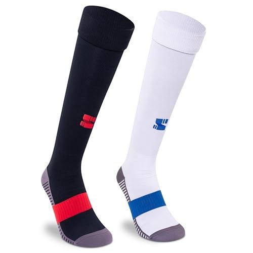 Supersox Unisex Kids Football Socks-Knee Length Socks Cushioned Sole, Odour Free & Superior Grip Uniform Stockings For Football/Soccer, Pack Of 2 (Black & White, Medium (6 Years To 9 Years), Cotton) - Image 1