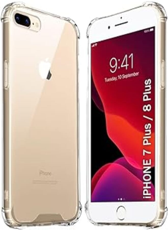 (iPhone 7 plus 8 plus) Clear Anti-Scratch TPU Back Case with Corner Protection Bumper for Apple iPhone 7 Plus 8 Plus
