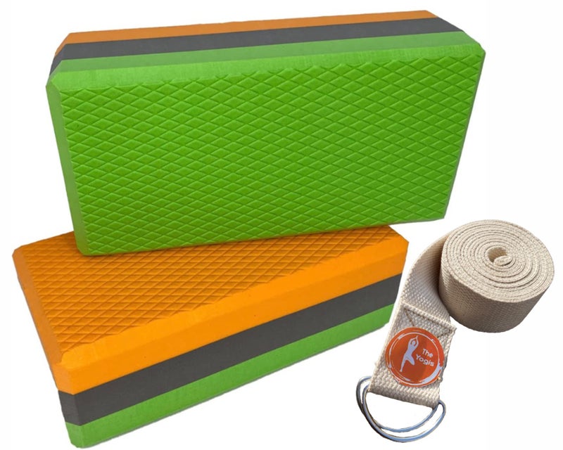 The Yogis High Density Foam Yoga Block Brick [ Set of 2 ] Large Size [ Free - Yoga Belt ] Made in India - Image 1