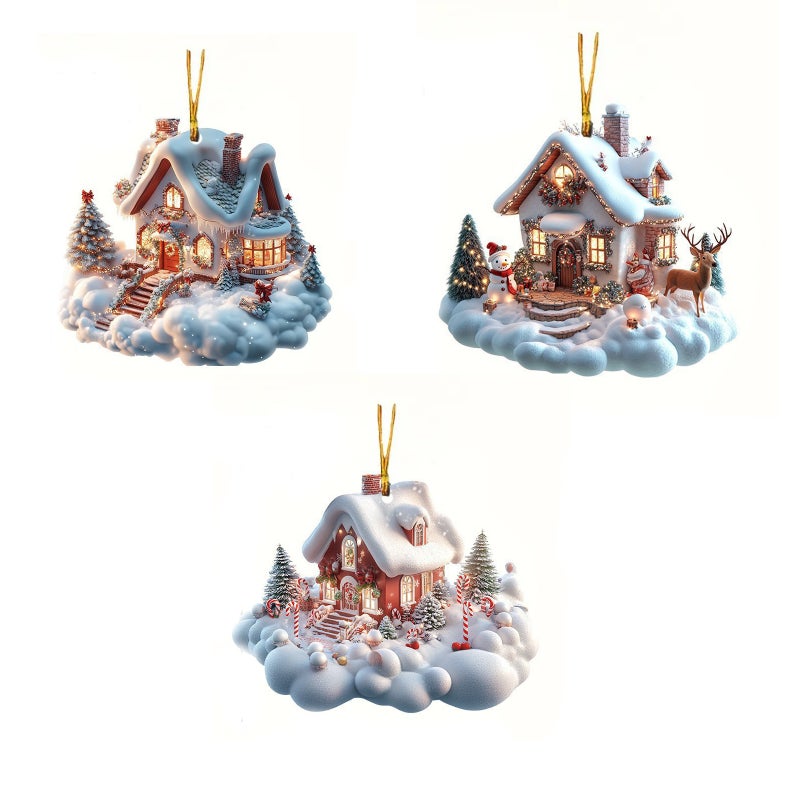 Christmas Creative Snowhouse Castle Home Christmas Tree Decorations  color  3PC