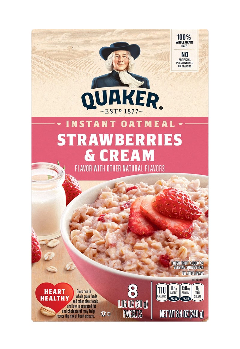 Quaker Instant Oatmeal, Strawberries & Cream, 8.4 Oz - Image 1