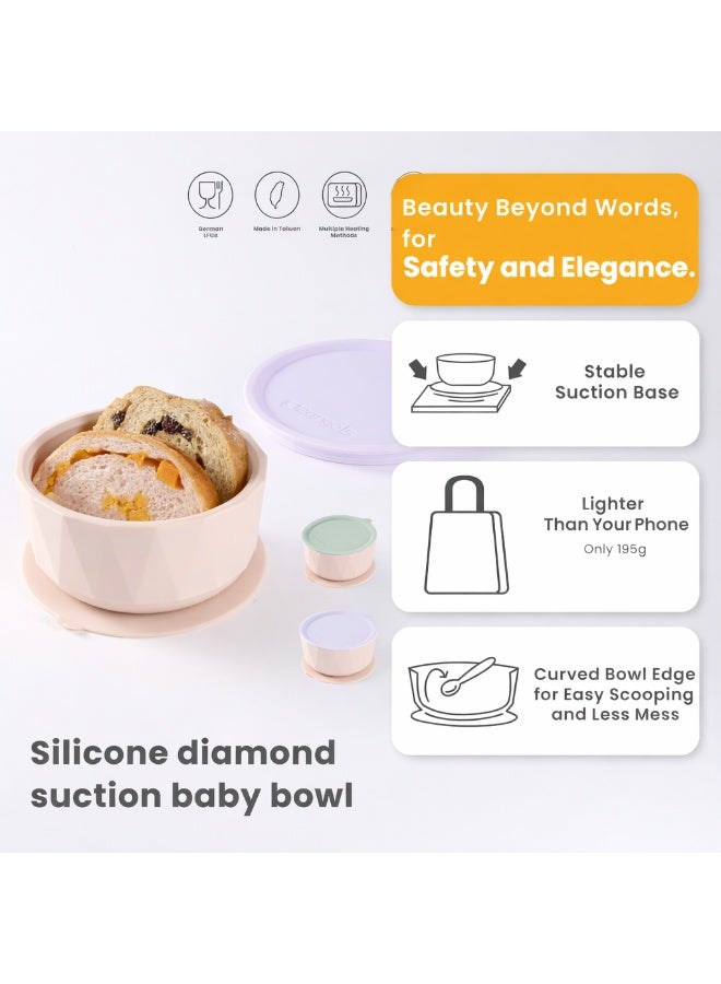 2angels Silicone Diamond Suction Baby Bowl 350 ml - Lavender + Latte - Image 2