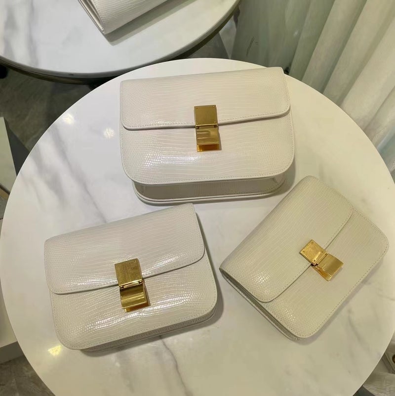 Genuine Leather Women'S Bag Lizard Pattern Tofu Bag Casual And Fashionable Crossbody Bag Solid Color Textured Shoulder Underarm Bag - Image 1