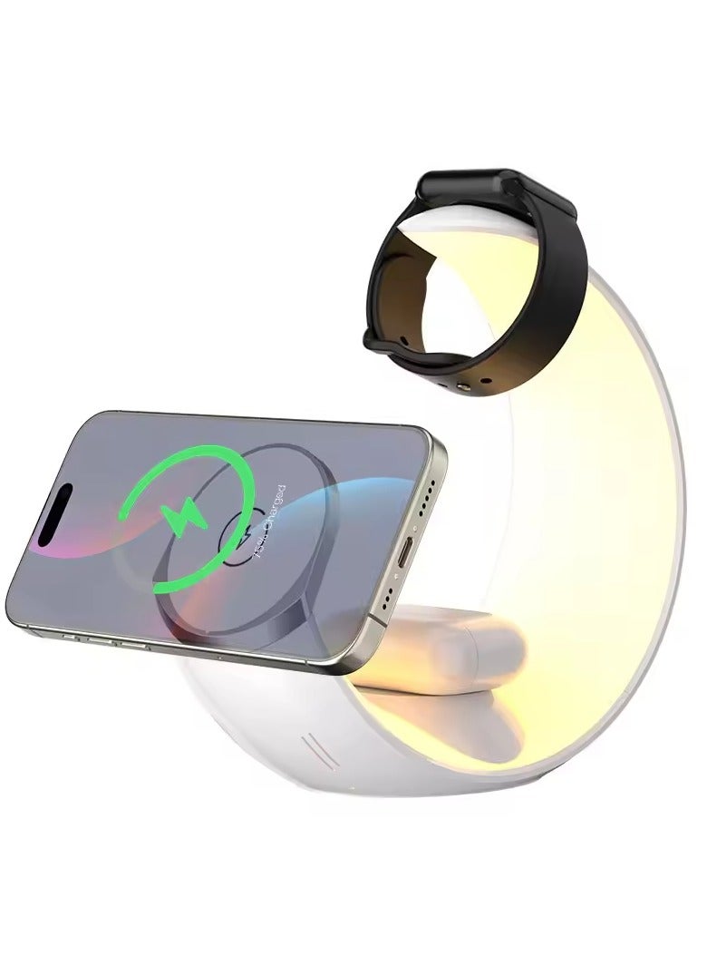 Green Lion Moon Charge 4 in 1 Wireless Charger with RGB Ambient Light, Fast Charging, Touch Sensor Switch, Over Voltage Protection - White - Image 2
