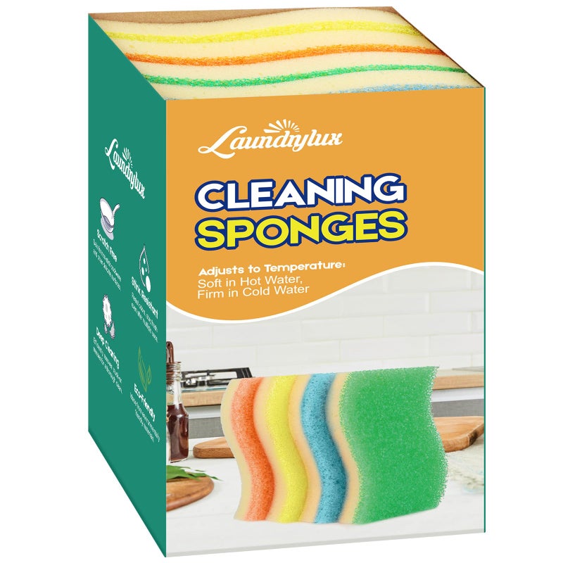 LAUNDRYLUX Scrub Sponge, 4 Pack Dual-Sided Temperature-Responsive Scrubber - Non-Scratch - Multipurpose Dish Sponges for Kitchens, Bathrooms, and Outdoor Use - S Shape - Image 1