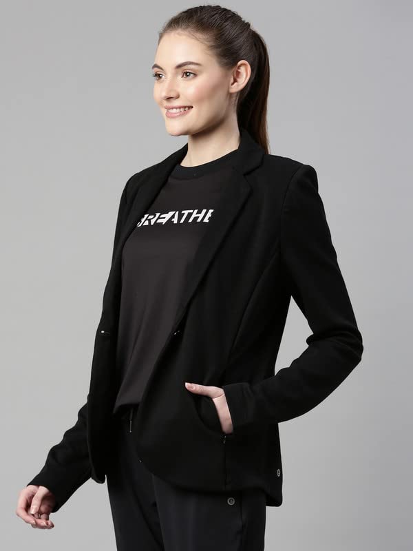 Enamor Athleisure Slim Fit Single Breasted One Button Sporty Blazer for Women with 2 Side Zipper Pockets - A903 | Quick Dry & Antimicrobial Finish Blazer (A903_Jet Black_L) - Image 3