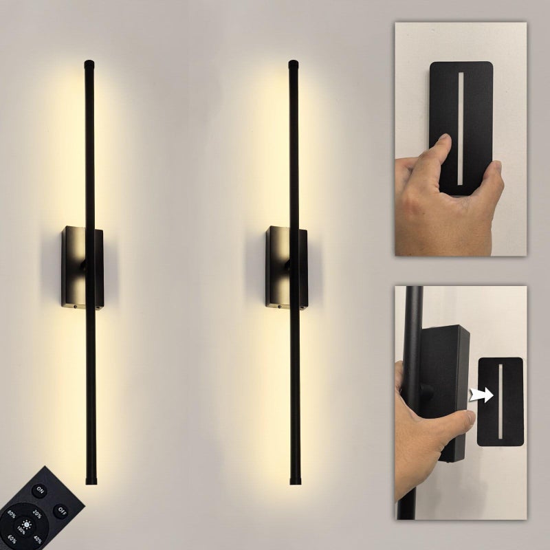 Reddragon lighting Easy Install Peel and Stick on Battery Operated Wall Sconces Set of 2 Rechargeable Magnetic Linear Wall Sconce Wireless Long Picture Vanity Wall Light for Living Room Bedroom 2 Pack 283 Black - Image 2