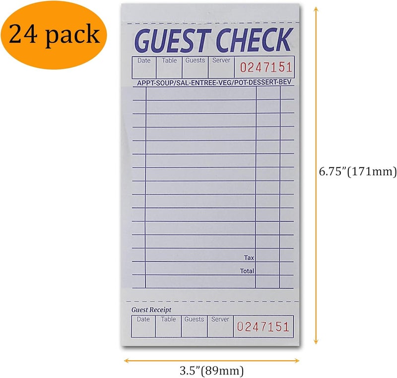 suituts [24 Books] Guest Checks Server Note Pads, 2-Part Carbonless Guest Check Pads Order Pads for Restaurants, Server, Waitress, 50 Sheets Per Server Pads Total 1200, Extra 6 Clips - Image 2