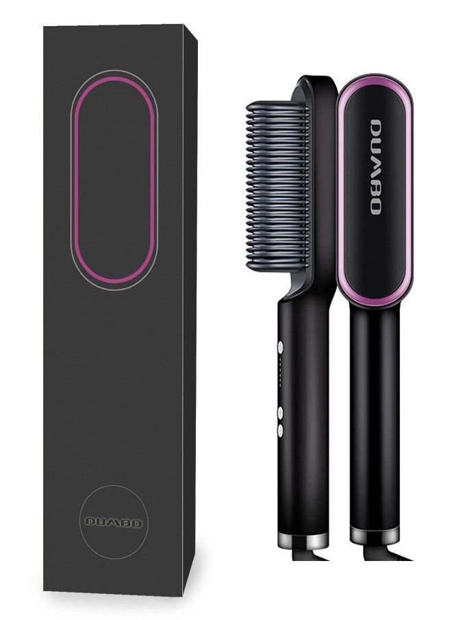 DUMBO Hair Straightener Brush,Hair Straightening Iron with Built-in Comb, 20s Fast Heating & 5 Temp Settings & Anti-Scald, Perfect for Professional Salon at Home (Black) 3*27cm  - Image 1