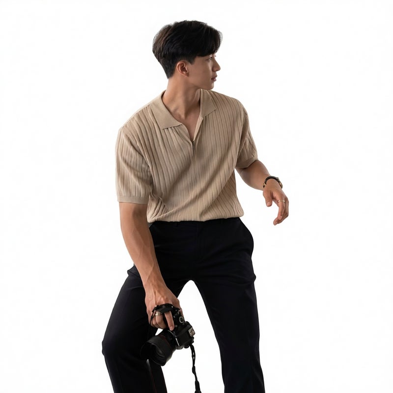 Men's Short Sleeve Polo Shirt Casual Knit Turn Collar Slim Fit High Quality Top - Image 1