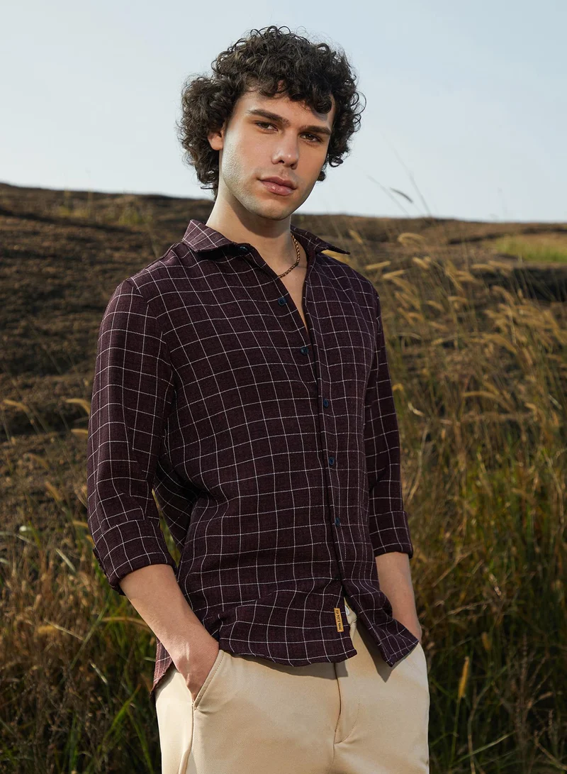 Campus Sutra Men's Mocha Brown Graph-Check Shirt