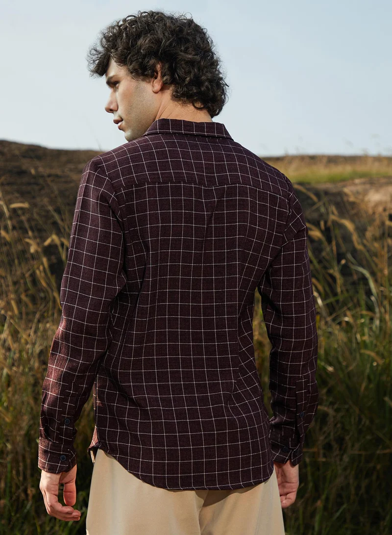Campus Sutra Men's Mocha Brown Graph-Check Shirt