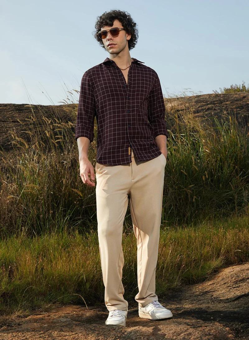 Campus Sutra Men's Mocha Brown Graph-Check Shirt