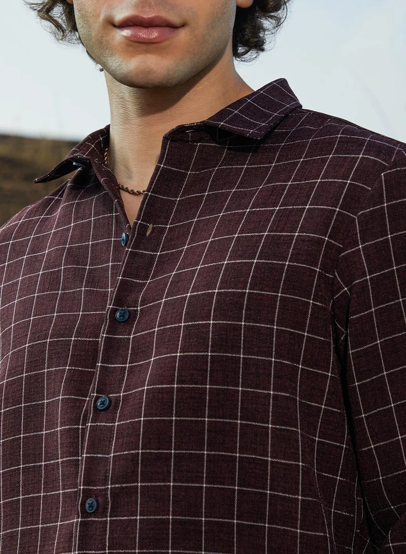 Campus Sutra Men's Mocha Brown Graph-Check Shirt