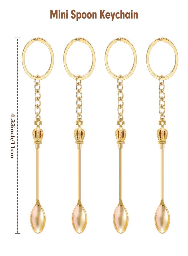 FLATRI 4PCS Mini Spoon Keychain Metal Tiny Spoons Small Spoons for Powder Spices Pendant Necklace Keychain for Purse Bag Backpack Gift (Gold) - Image 2