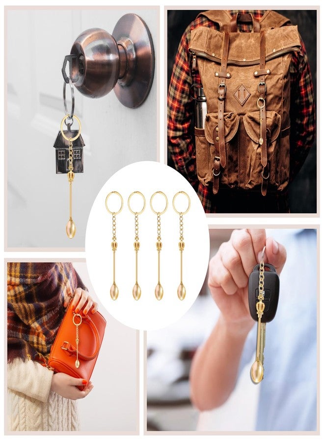 FLATRI 4PCS Mini Spoon Keychain Metal Tiny Spoons Small Spoons for Powder Spices Pendant Necklace Keychain for Purse Bag Backpack Gift (Gold) - Image 5