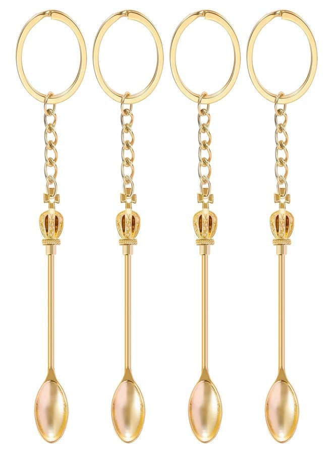FLATRI 4PCS Mini Spoon Keychain Metal Tiny Spoons Small Spoons for Powder Spices Pendant Necklace Keychain for Purse Bag Backpack Gift (Gold) - Image 1