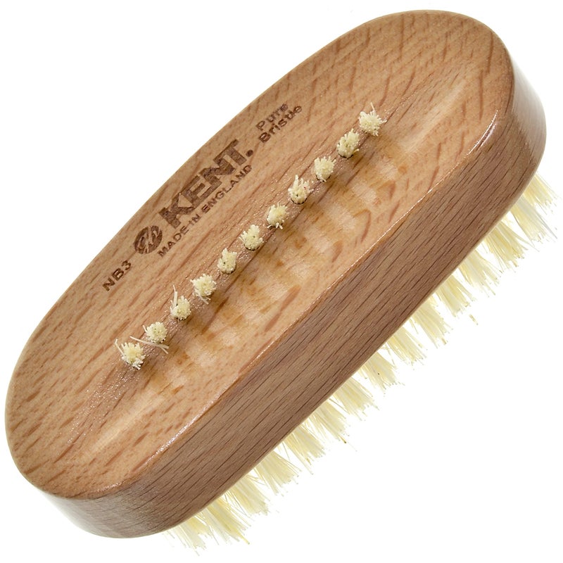 Kent NB3 Natural Bristle Fingernail Brush and Hand Scrub Brush for Nails Beechwood Finger Nail Brush to Clean Nails and Nail Scrubber Brush for Hands Feet Fingernails and Toenails Made in England