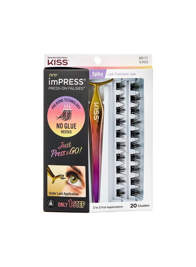 imPRESS Falsies Self Adhesive Eyelashes Eyelash Clusters Kit, 12mm-14mm Glam Volume Lashes, Black, No Glue Needed, Invisible Band, 24 Hours | 20 Clusters & Ergonomic Non-Stick Applicator - Spiky - Image 1
