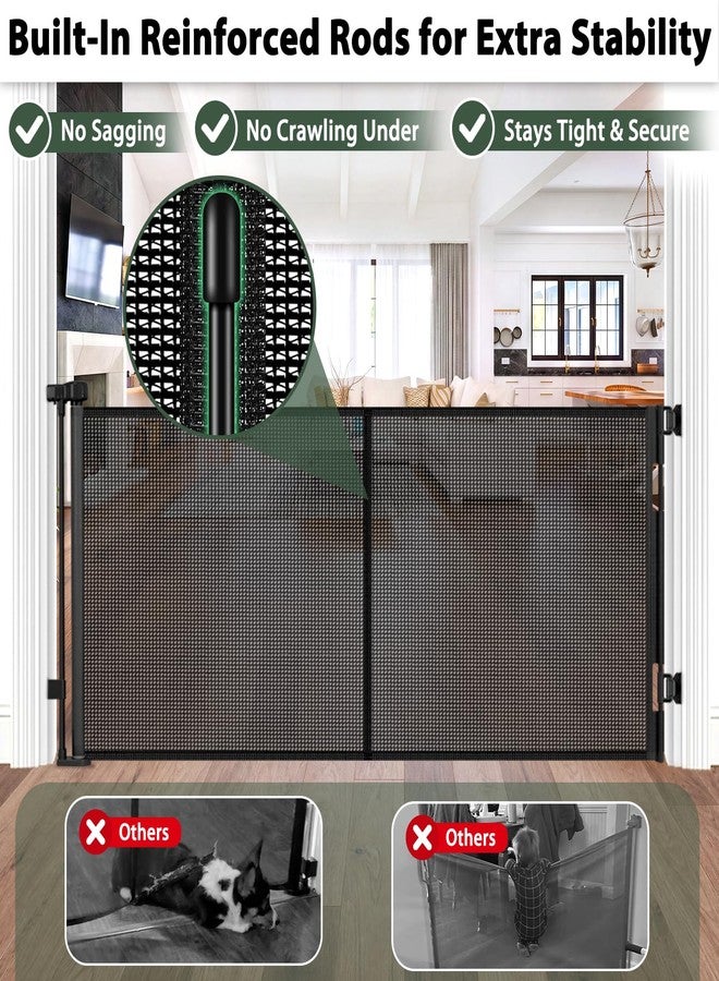 KISKIZ 72 Inch Wide Retractable Baby Gates 33" Tall, Retractable Dog Gate with Reinforced Rods to Prevent Crawling Through, 6 FT Indoor/Outdoor Retractable Gate for Stairs, Doorways, Hallways, Black - Image 2