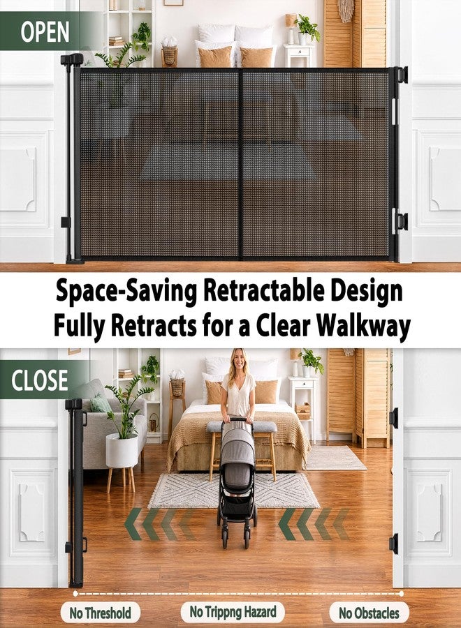 KISKIZ 72 Inch Wide Retractable Baby Gates 33" Tall, Retractable Dog Gate with Reinforced Rods to Prevent Crawling Through, 6 FT Indoor/Outdoor Retractable Gate for Stairs, Doorways, Hallways, Black - Image 3