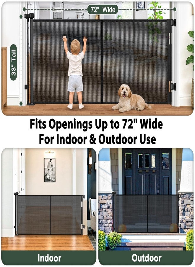KISKIZ 72 Inch Wide Retractable Baby Gates 33" Tall, Retractable Dog Gate with Reinforced Rods to Prevent Crawling Through, 6 FT Indoor/Outdoor Retractable Gate for Stairs, Doorways, Hallways, Black - Image 4