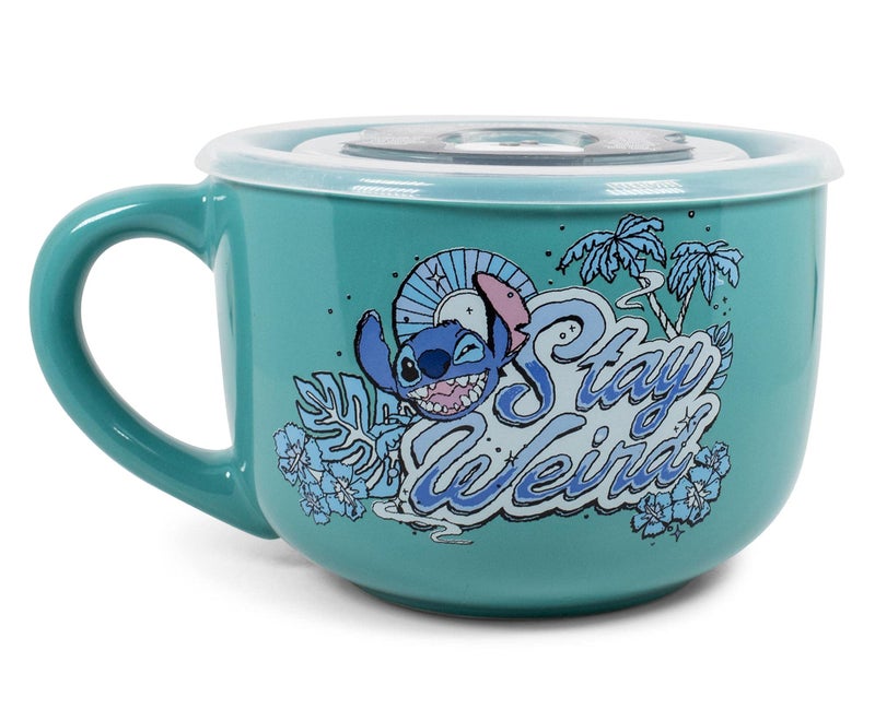 Silver Buffalo Lilo and Stitch Stay Weird Ceramic Soup Mug with Vented Plastic Lid, 24 Ounces - Image 2