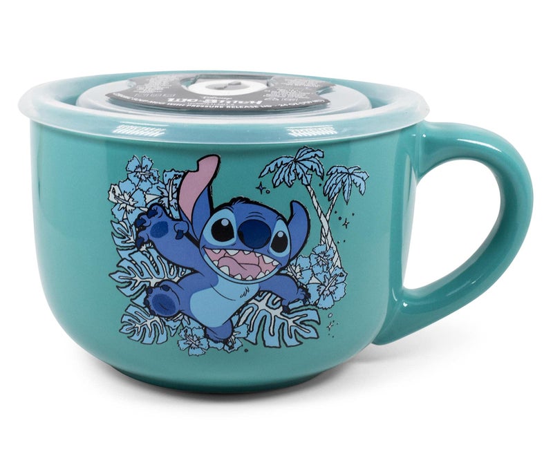 Silver Buffalo Lilo and Stitch Stay Weird Ceramic Soup Mug with Vented Plastic Lid, 24 Ounces - Image 1