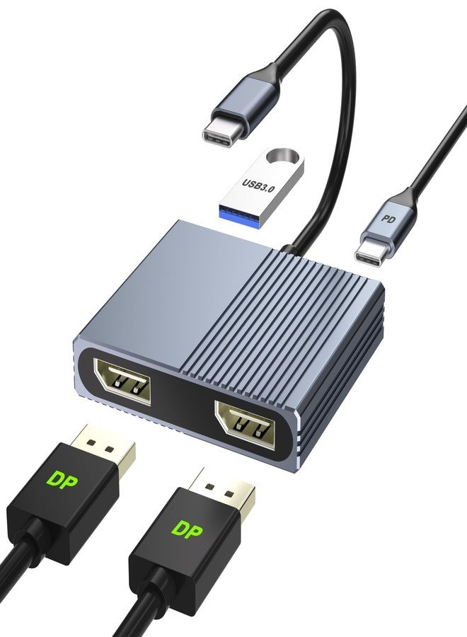Aibilangose Display Port Splitter for Dual Monitors, 4K@60Hz USB C to Dual DisplayPort Adapter for Dell/HP/Mac Laptops, Type C to Display Port Multiport with USB3.0/PD, Dual Monitor Adapter, Displayport MST Hub - Image 1