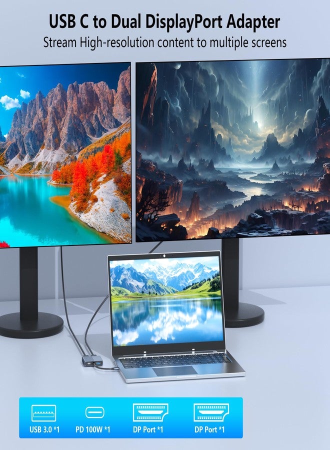 Aibilangose Display Port Splitter for Dual Monitors, 4K@60Hz USB C to Dual DisplayPort Adapter for Dell/HP/Mac Laptops, Type C to Display Port Multiport with USB3.0/PD, Dual Monitor Adapter, Displayport MST Hub - Image 3