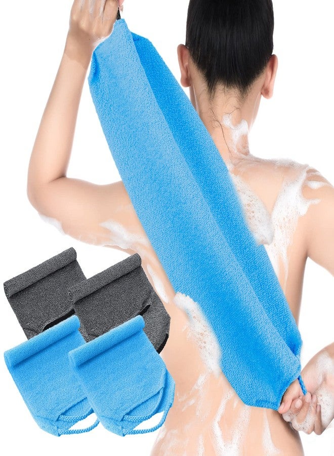 Moukeren Exfoliating Back Scrubber with Handles 4 Pack Nylon Back Exfoliator Extended Length Washers Scrubbers Stretchable Pull Strap Exfoliating Washcloth(Gray, Deep Blue) - Image 1