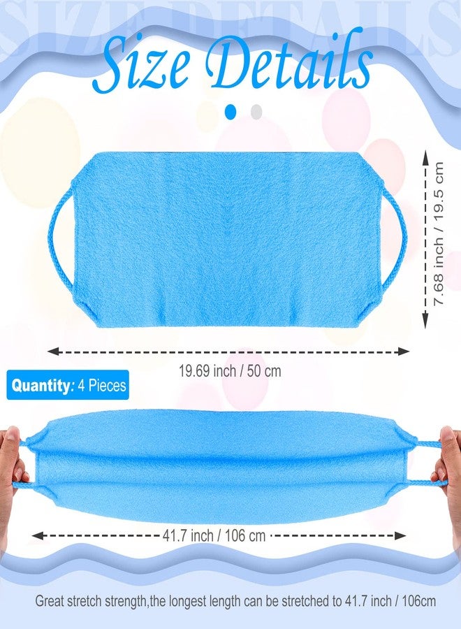 Moukeren Exfoliating Back Scrubber with Handles 4 Pack Nylon Back Exfoliator Extended Length Washers Scrubbers Stretchable Pull Strap Exfoliating Washcloth(Gray, Deep Blue) - Image 2