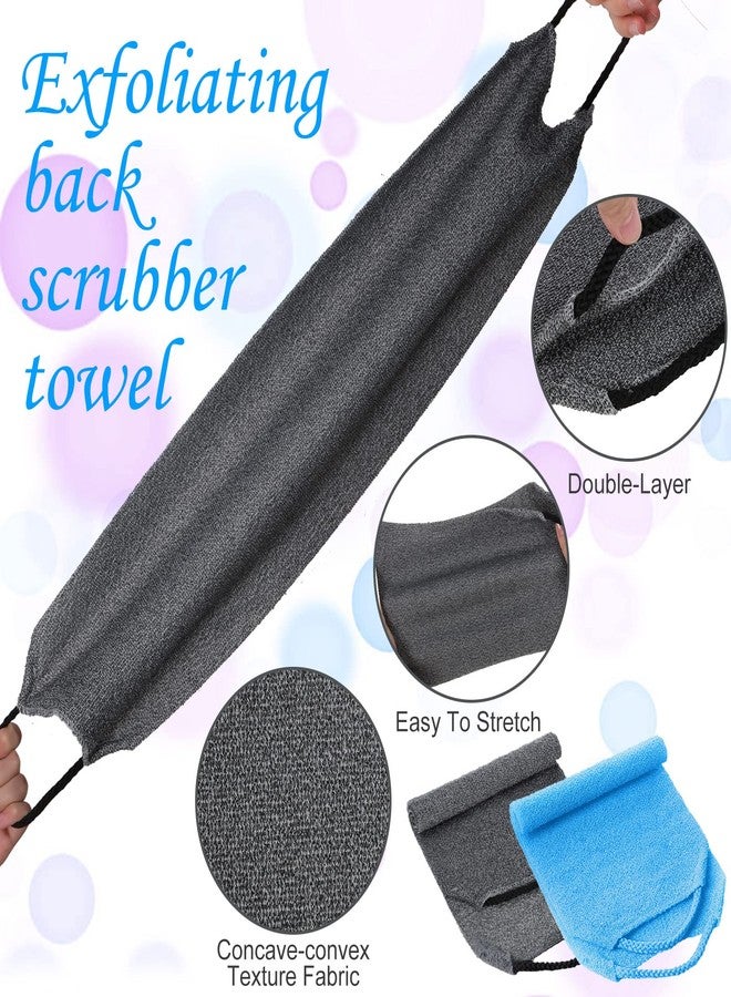 Moukeren Exfoliating Back Scrubber with Handles 4 Pack Nylon Back Exfoliator Extended Length Washers Scrubbers Stretchable Pull Strap Exfoliating Washcloth(Gray, Deep Blue) - Image 3