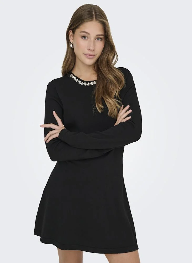 ONLY  Glitter detail Crew Neck Mini Dress for Women | Best Price UAE