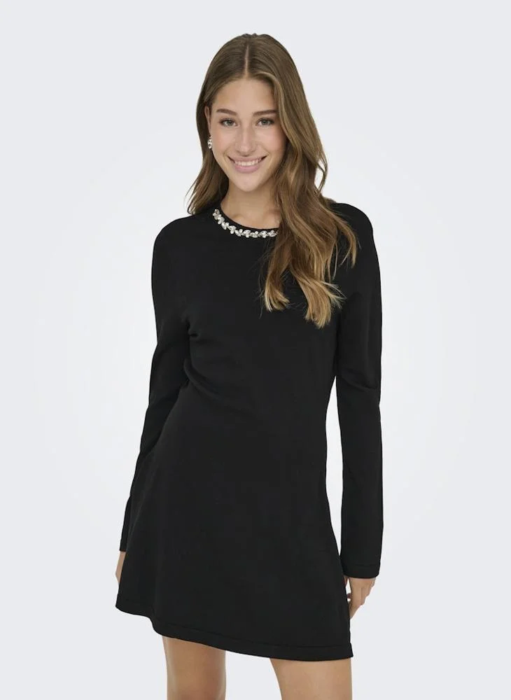 اونلي Glitter detail Crew Neck Mini Dress