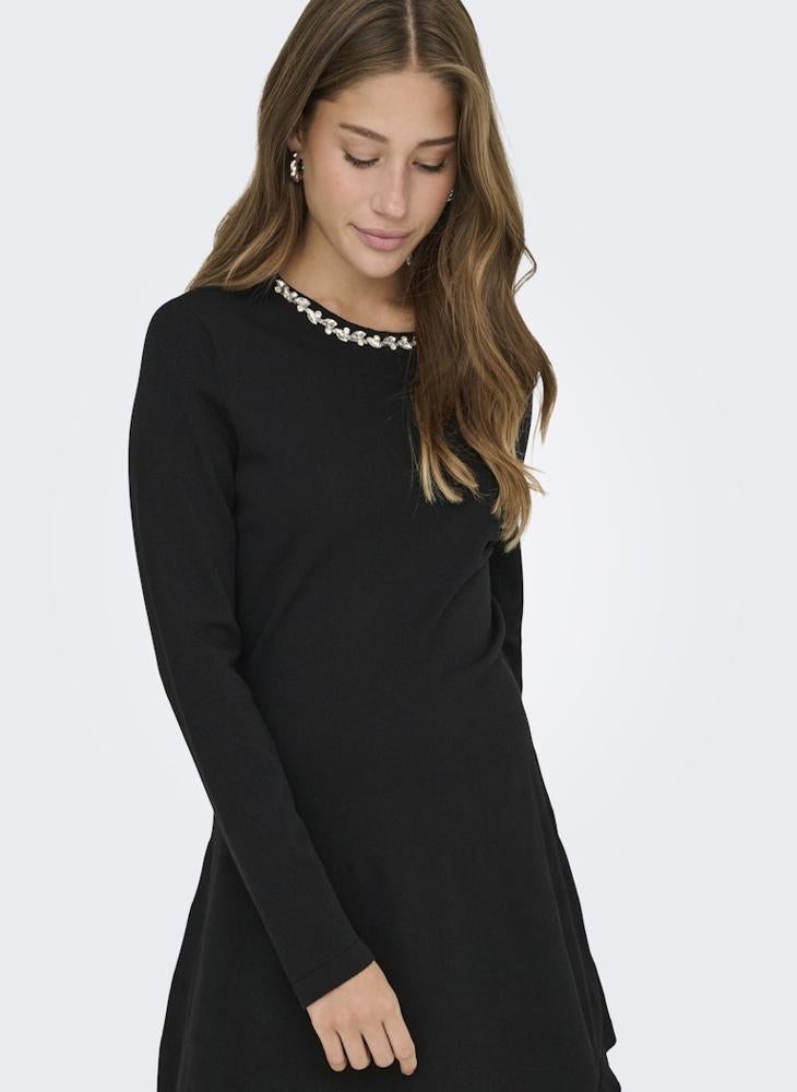 ONLY Glitter detail Crew Neck Mini Dress - Image 3