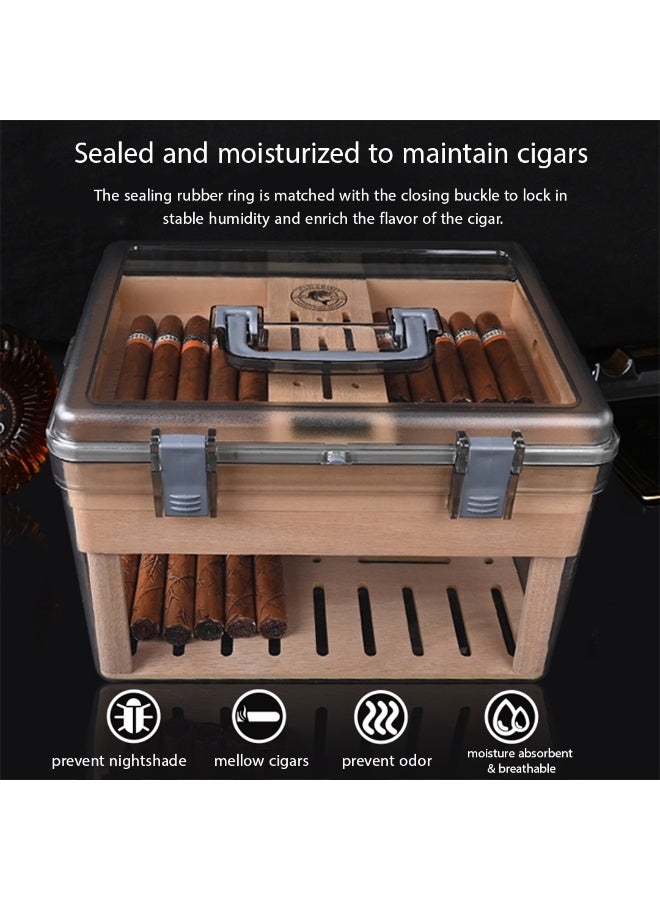 CIGARLOONG Large Transparent Acrylic Cigar Humidor with Hygrometer, Humidifier & Cedar Wood Tray - Portable Humidor Box with Handle for Home & Office Use - Image 4