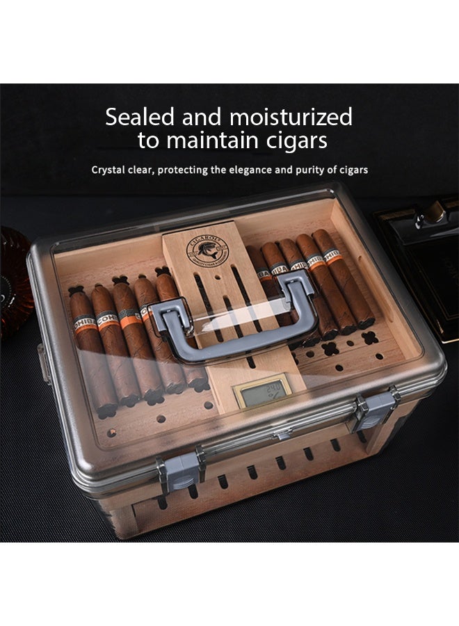 CIGARLOONG Large Transparent Acrylic Cigar Humidor with Hygrometer, Humidifier & Cedar Wood Tray - Portable Humidor Box with Handle for Home & Office Use - Image 3