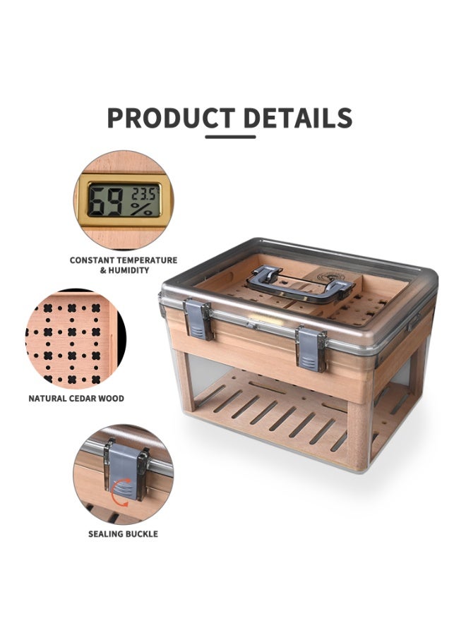 CIGARLOONG Large Transparent Acrylic Cigar Humidor with Hygrometer, Humidifier & Cedar Wood Tray - Portable Humidor Box with Handle for Home & Office Use - Image 5