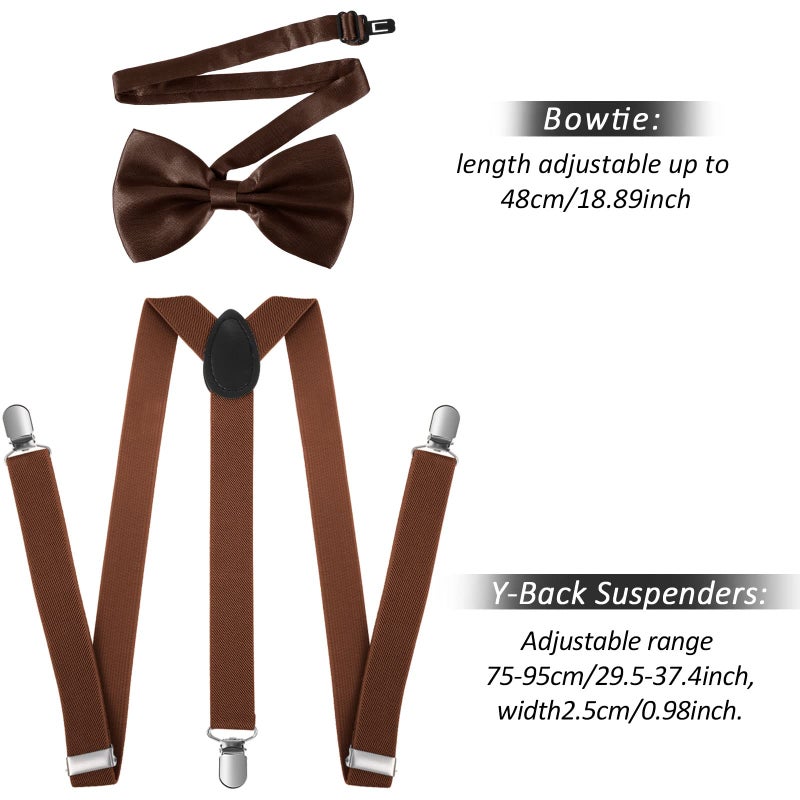 SATINIOR 1920s Old Men Costume Roaring Retro Accessories Set Gangster Hat Bow Tie Pocket Watch Suspender Glass Beard Tie Clip(Brown, Simple Style) - Image 5